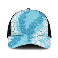 Hawaii Aloha Plumeria Lei Turquoise Palaka Mesh Trucker Cap - Polynesian Pride