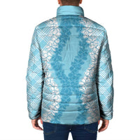 Hawaii Aloha Plumeria Lei Turquoise Palaka Padded Jacket LT7 - Polynesian Pride