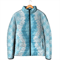Hawaii Aloha Plumeria Lei Turquoise Palaka Padded Jacket LT7 - Polynesian Pride