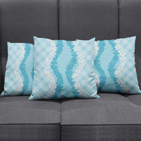 Hawaii Aloha Plumeria Lei Turquoise Palaka Pillow Cover - Polynesian Pride