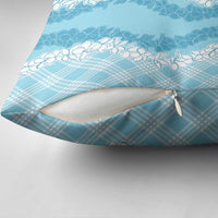 Hawaii Aloha Plumeria Lei Turquoise Palaka Pillow Cover - Polynesian Pride