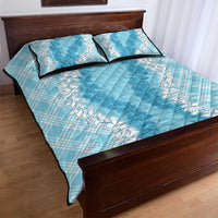 Hawaii Aloha Plumeria Lei Turquoise Palaka Quilt Bed Set - Polynesian Pride