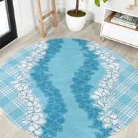 Hawaii Aloha Plumeria Lei Turquoise Palaka Round Carpet LT7 Turquoise - Polynesian Pride