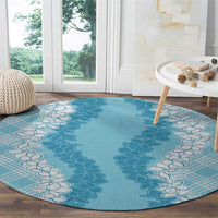 Hawaii Aloha Plumeria Lei Turquoise Palaka Round Carpet LT7 - Polynesian Pride