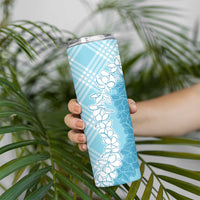 Hawaii Aloha Plumeria Lei Turquoise Palaka Skinny Tumbler - Polynesian Pride