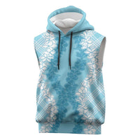 Hawaii Aloha Plumeria Lei Turquoise Palaka Sleeveless Hoodie LT7 Turquoise - Polynesian Pride