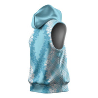 Hawaii Aloha Plumeria Lei Turquoise Palaka Sleeveless Hoodie LT7 - Polynesian Pride