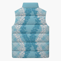 Hawaii Aloha Plumeria Lei Turquoise Palaka Sleeveless Puffer Jacket LT7 - Polynesian Pride