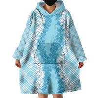 Hawaii Aloha Plumeria Lei Turquoise Palaka Wearable Blanket Hoodie LT7 - Polynesian Pride