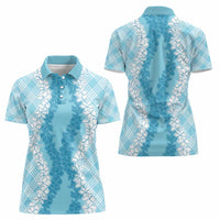 Hawaii Aloha Plumeria Lei Turquoise Palaka Women Polo Shirt - Polynesian Pride
