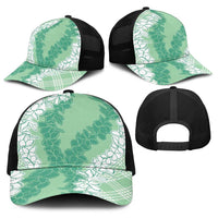Hawaii Aloha Plumeria Lei Mint Palaka Baseball Net Cap - Polynesian Pride