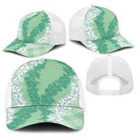 Hawaii Aloha Plumeria Lei Mint Palaka Baseball Net Cap - Polynesian Pride
