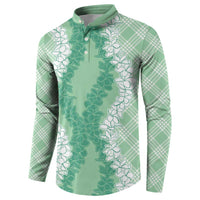 Hawaii Aloha Plumeria Lei Mint Palaka Button Sweatshirt LT7 - Polynesian Pride