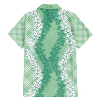 Hawaii Aloha Plumeria Lei Mint Palaka Family Matching Short Sleeve Bodycon Dress and Hawaiian Shirt - Polynesian Pride