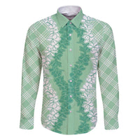 Hawaii Aloha Plumeria Lei Mint Palaka Family Matching Short Sleeve Bodycon Dress and Hawaiian Shirt - Polynesian Pride