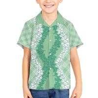 Hawaii Aloha Plumeria Lei Mint Palaka Kid Hawaiian Shirt LT7 Kid Mint - Polynesian Pride
