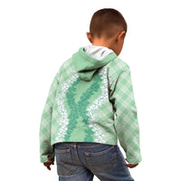 Hawaii Aloha Plumeria Lei Mint Palaka Kid Hoodie - Polynesian Pride