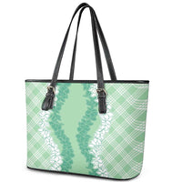 Hawaii Aloha Plumeria Lei Mint Palaka Leather Tote Bag - Polynesian Pride