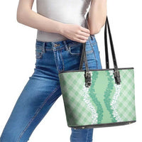 Hawaii Aloha Plumeria Lei Mint Palaka Leather Tote Bag - Polynesian Pride