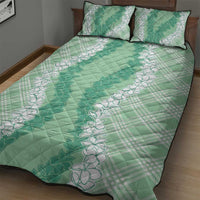 Hawaii Aloha Plumeria Lei Mint Palaka Quilt Bed Set - Polynesian Pride