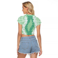 Hawaii Aloha Plumeria Lei Mint Palaka Raglan Cropped T Shirt LT7 - Polynesian Pride