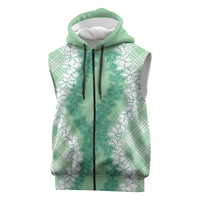 Hawaii Aloha Plumeria Lei Mint Palaka Sleeveless Zip Hoodie LT7 Mint - Polynesian Pride