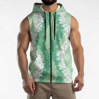 Hawaii Aloha Plumeria Lei Mint Palaka Sleeveless Zip Hoodie LT7 - Polynesian Pride