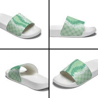 Hawaii Aloha Plumeria Lei Mint Palaka Slide Sandals - Polynesian Pride