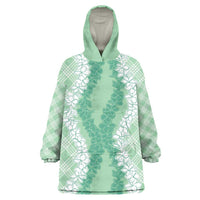 Hawaii Aloha Plumeria Lei Mint Palaka Wearable Blanket Hoodie LT7 One Size Mint - Polynesian Pride