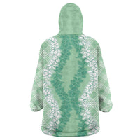 Hawaii Aloha Plumeria Lei Mint Palaka Wearable Blanket Hoodie LT7 - Polynesian Pride