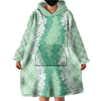 Hawaii Aloha Plumeria Lei Mint Palaka Wearable Blanket Hoodie LT7 - Polynesian Pride