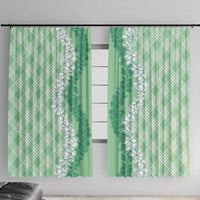Hawaii Aloha Plumeria Lei Mint Palaka Window Curtain - Polynesian Pride