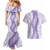 Hawaii Aloha Plumeria Lei Lavender Palaka Couples Matching Mermaid Dress and Hawaiian Shirt - Polynesian Pride