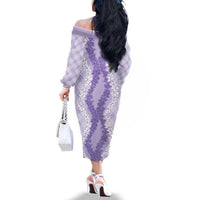 Hawaii Aloha Plumeria Lei Lavender Palaka Family Matching Off The Shoulder Long Sleeve Dress and Hawaiian Shirt - Polynesian Pride