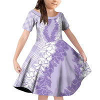 Hawaii Aloha Plumeria Lei Lavender Palaka Family Matching Off Shoulder Short Dress and Hawaiian Shirt - Polynesian Pride