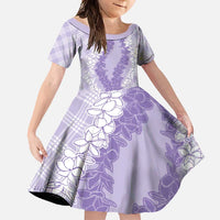Hawaii Aloha Plumeria Lei Lavender Palaka Family Matching Short Sleeve Bodycon Dress and Hawaiian Shirt - Polynesian Pride