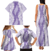 Hawaii Aloha Plumeria Lei Lavender Palaka Family Matching Tank Maxi Dress and Hawaiian Shirt - Polynesian Pride