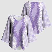 Hawaii Aloha Plumeria Lei Lavender Palaka Kimono Sleeve Blouse - Polynesian Pride