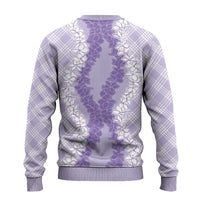 Hawaii Aloha Plumeria Lei Lavender Palaka Ugly Christmas Sweater - Polynesian Pride