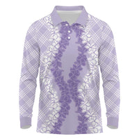 Hawaii Aloha Plumeria Lei Lavender Palaka Long Sleeve Polo Shirt - Polynesian Pride