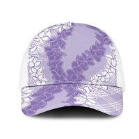 Hawaii Aloha Plumeria Lei Lavender Palaka Mesh Trucker Cap LT7 One Size White Lavender - Polynesian Pride