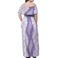 Hawaii Aloha Plumeria Lei Lavender Palaka Off Shoulder Maxi Dress - Polynesian Pride