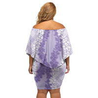 Hawaii Aloha Plumeria Lei Lavender Palaka Off Shoulder Short Dress - Polynesian Pride