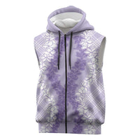 Hawaii Aloha Plumeria Lei Lavender Palaka Sleeveless Zip Hoodie - Polynesian Pride