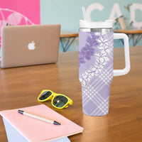 Hawaii Aloha Plumeria Lei Lavender Palaka Tumbler With Handle - Polynesian Pride
