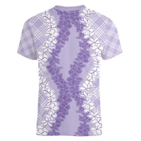 Hawaii Aloha Plumeria Lei Lavender Palaka Women V-Neck T-Shirt - Polynesian Pride