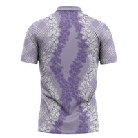 Hawaii Aloha Plumeria Lei Lavender Palaka Zipper Polo Shirt - Polynesian Pride