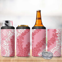 Hawaii Aloha Plumeria Lei Pink Palaka 4 in 1 Can Cooler Tumbler - Polynesian Pride