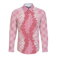 Hawaii Aloha Plumeria Lei Pink Palaka Long Sleeve Button Shirt - Polynesian Pride