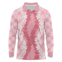 Hawaii Aloha Plumeria Lei Pink Palaka Long Sleeve Polo Shirt - Polynesian Pride